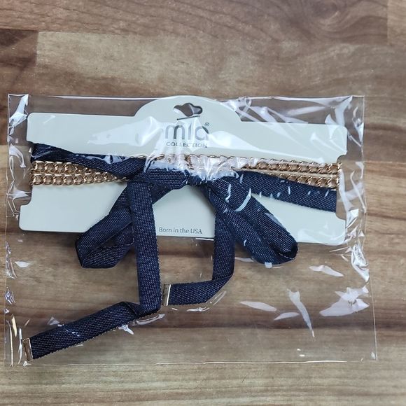 Mia Collection Sexy Denim Tie Choker Gold Tone Lolita Necklace - Picture 4 of 4